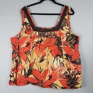 Avenue Plus Size 22/24 Square‎ Neck Tank Top Fall Leaf Print Orange Brown Autumn